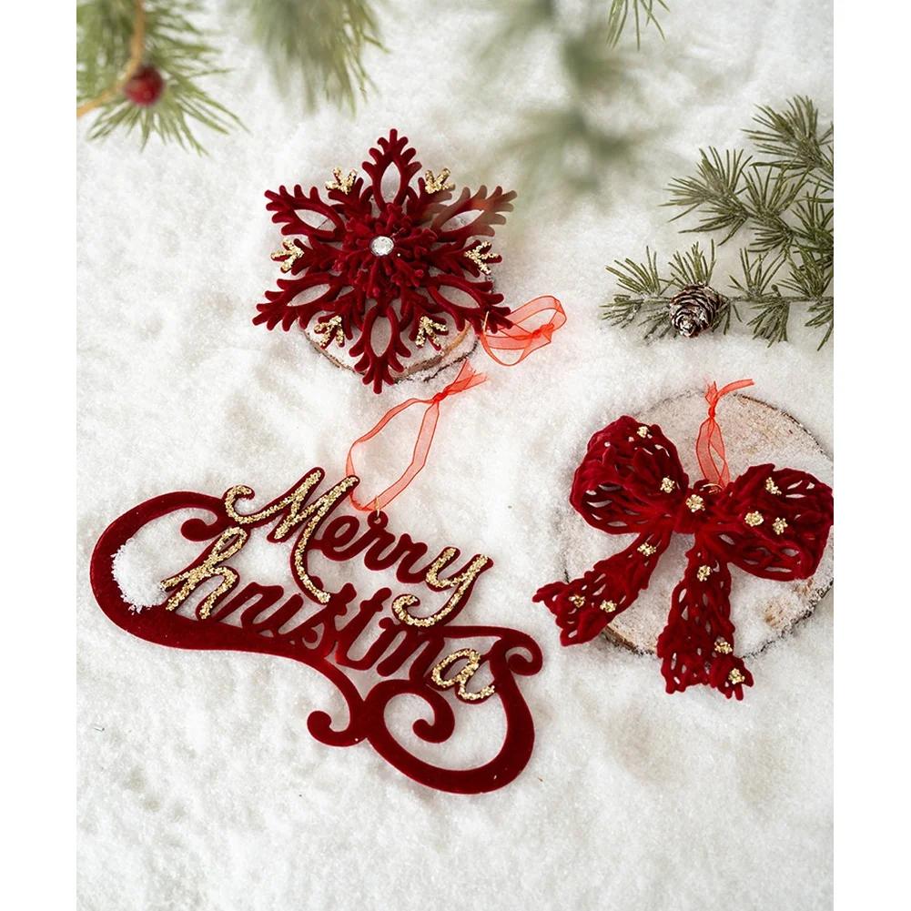 1pcs Custom Christmas Hanging Decorations Red Velvet Flocked Garland Bow Tree Christmas Party Decorations