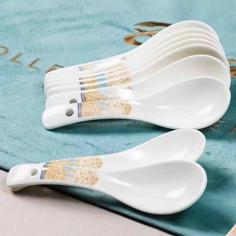 Ying Tang Ceramic Long-Handle Large Soup Spoon Set (5-Piece)