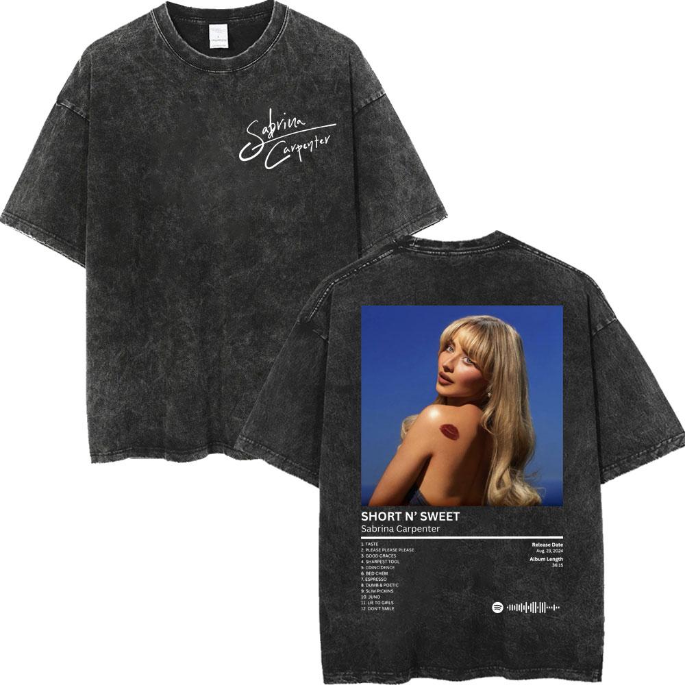 Sabrina Carpenter Album Poster Graphic T Shirt Men Women High Quality Vintage Washed Tshirt Summer Casual Loose Cotton Tshirts