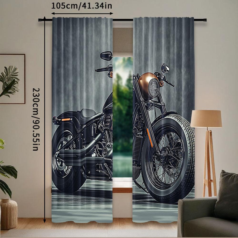 2Pcs Vintage Motorcycle Curtain Cool Classic Motorbike Home Decor Suitable For Bedroom Bathroom Living Room Dining Room Study