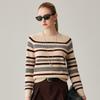 Zhaojun Women's 100% Cashmere Round Neck Colorblock Striped Thick Knit Top