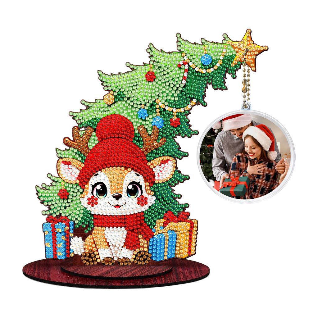 Photo Christmas Tree Table Top Diamond Painting Ornament Kits Wooden 5D DIY Diamond Art Tabletop Decorations Gift for Friends