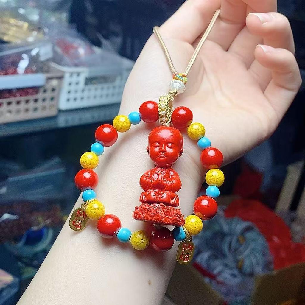 Vermilion Sand Baby Buddha Zodiac Car Hanging Ornament - Simple Design for Male and Female.