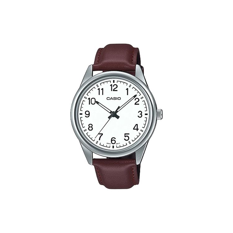 

Casio Standard Series Simple Retro Small Round Watch Business Fashion Digital Dial Quartz Movement Leather Strap Men watches White MTP-V005L-7B4 Silver Watch Case