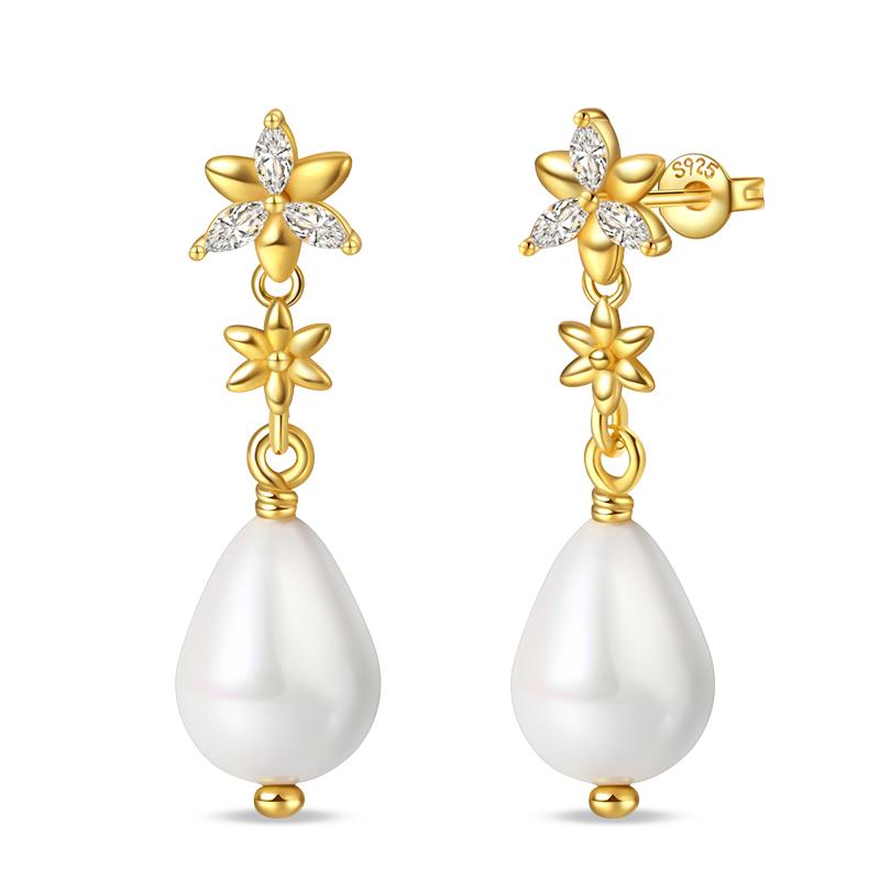Women's 925 Silver Classic Gold Pearl Inlaid Earrings Elegant Suitable For Engagement Wedding Party Exquisite Jewelry