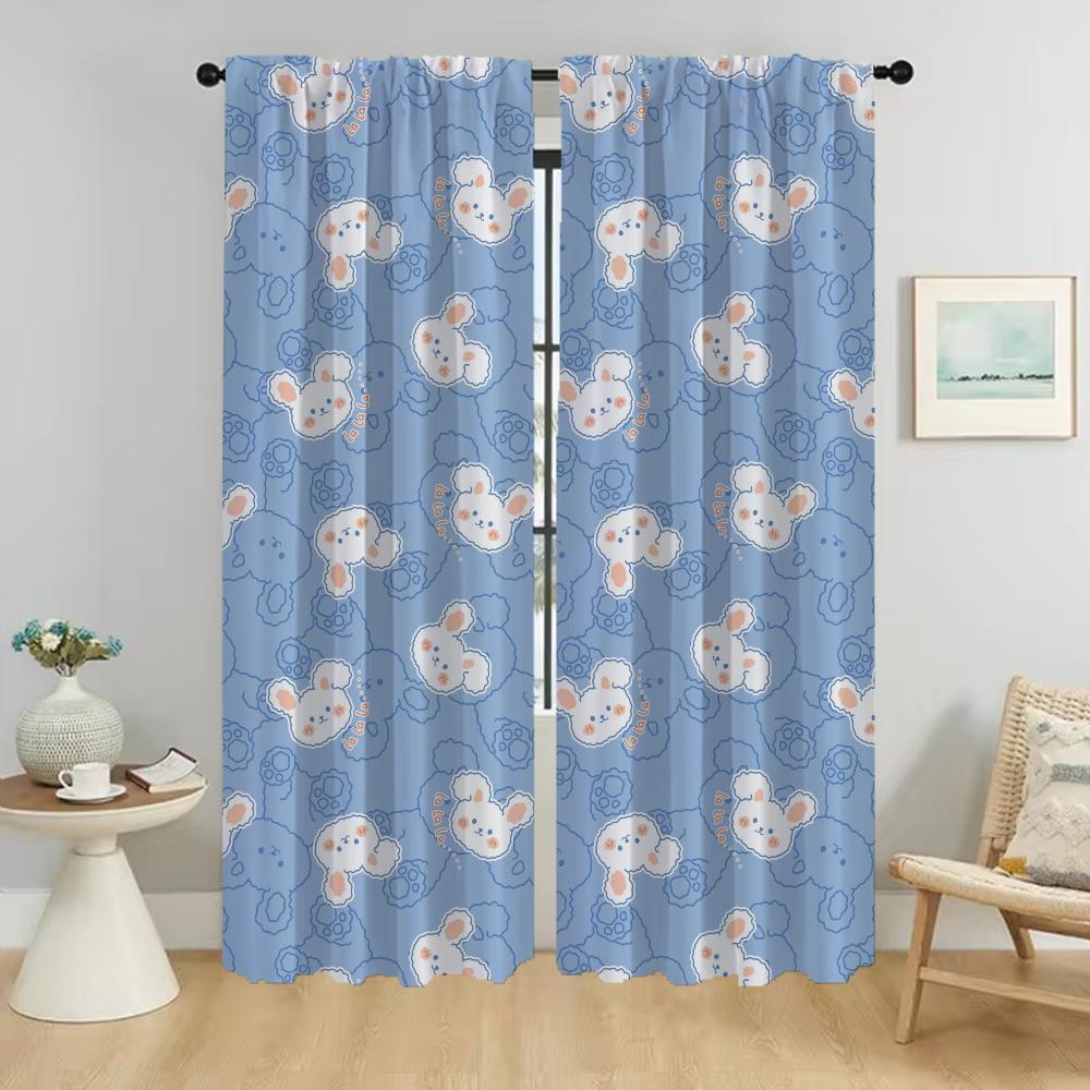 Set aus 2 Vorhängen mit Hasenmotiv für das Zuhause, Tüll für das Schlafzimmer, Halloween-Dekoration, Trennvorhang, Raumteiler aus Polyester mit Lichtblockierung, Perfekt