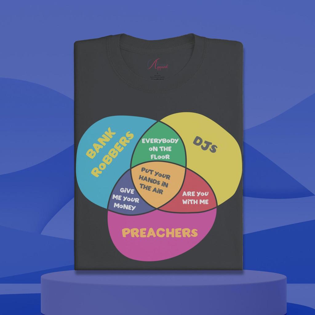 Grappig Venn-diagram T-shirt: Bankrovers, DJ's, Predikanten