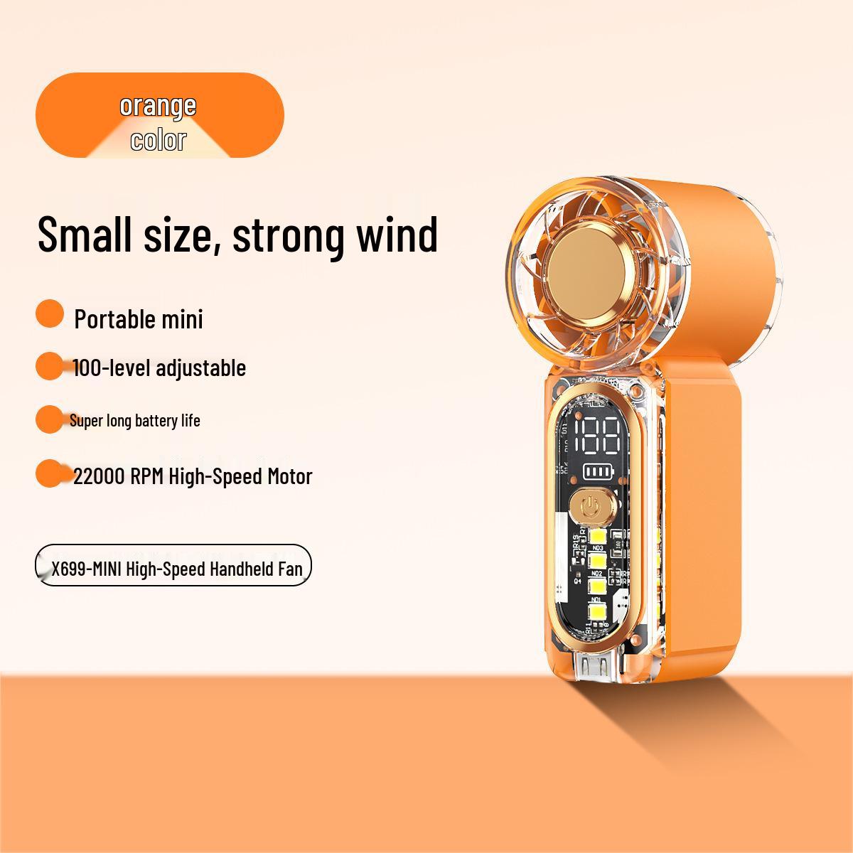 X699 High-Speed Mini Handheld Fan with USB Charging and Long-Lasting Turbo Battery for Outdoor Use 65*60*171 оранжевый