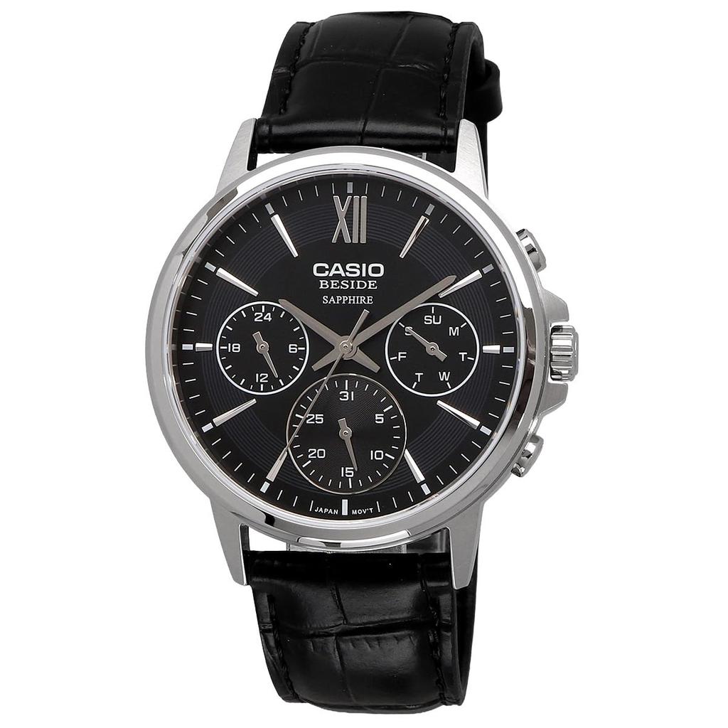 Casio BESIDE Quartz Sapphire Black Leather International Model [Casio] Men's Watch, Glass, BMS-300L-1AV, Band, Multi-axis, 24-hour Display, Black,