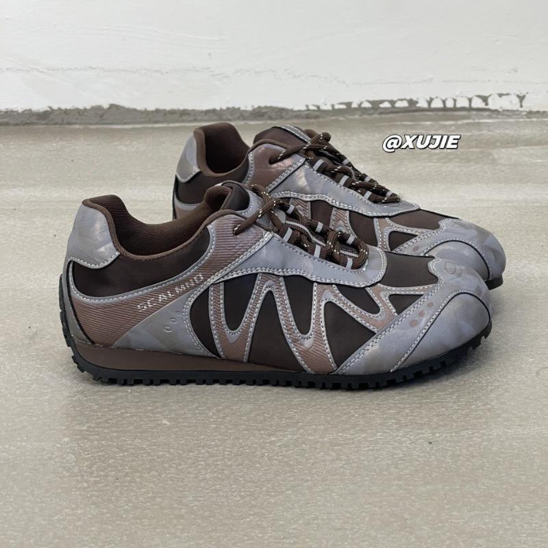 Leather Mesh Women's Autumn New Round Head Thick Sole Elastic Band Color Matching Breathable Casual Sports Shoes