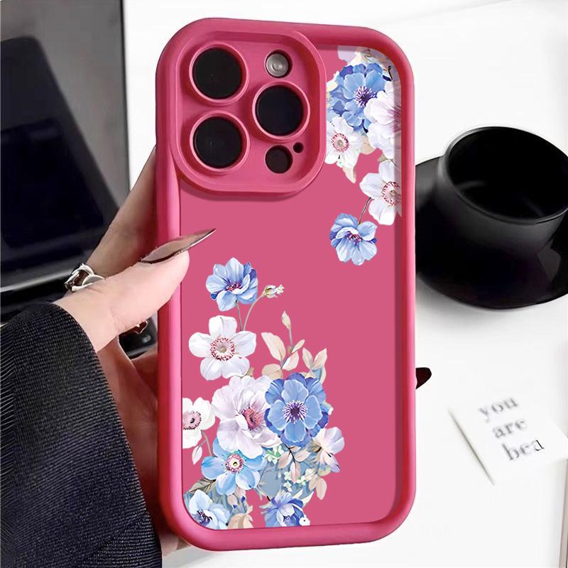 Prosty niebieski kwiatowy nadruk odporny na wstrząsy matowy futerał na telefon TPU do iPhone'a 16 Pro 15 Pro Max 14 Plus 13 12 11 XR XS 8 7 Ochrona obiektywu miękka tylna obudowa