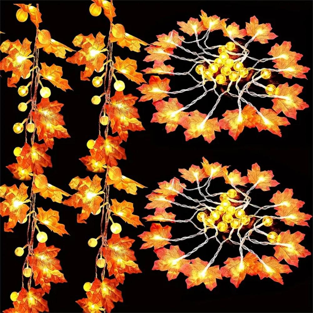 Solar LED Maple Leaf & Pumpkin String Lights for Indoor/Outdoor Holiday Décor - Halloween & Christmas