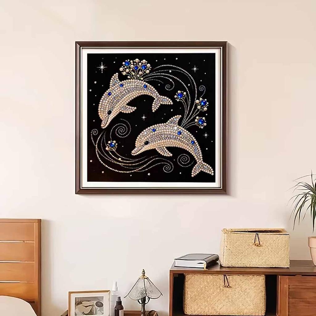 Dolphin Full 5D DIY Pearl Gem Art Diamond Painting Kits for Adults/Beginners Gift Idea Home Decor 15.7x15.7in