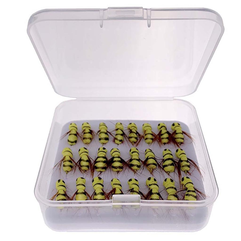 25Pcs/Box Yellow Simulation Bee Dry Fly Floating Foam Flies Trout Bass Perch Fly Fishing Flies Lure Size #10