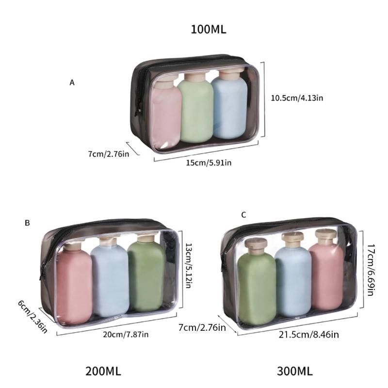 3 Pieces Portable 100/200/300ML Travel Bottles Leakproof Squeeze Containers for Lotions Shampoos and Conditioners