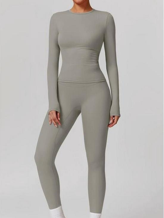 Elastic Brushed Yoga Set: Quick-Dry Fitness Wear with Long-Sleeve Top and Running Pants, Perfect for Spring/Autumn.