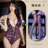 Sexy Lace Suspender Deep V Sex Underwear Lace-Up Perspective Hollow Mesh Onesie