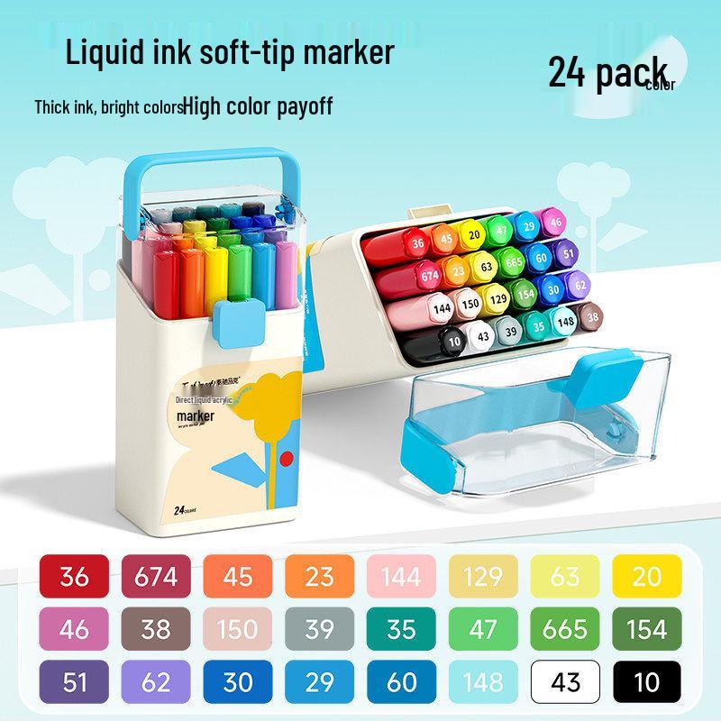 24-Color Liquid Ink Acrylic Markers for Elementary Art: Water-Based, Opaque & Stackable Pens for Kids Drawing