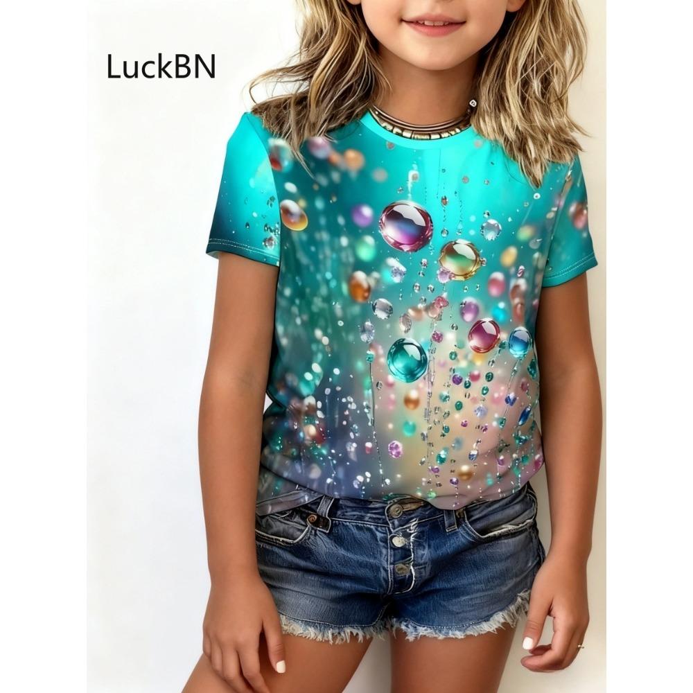 Kinder 3D-Druck Wassertropfen Regenbogenfarben T-Shirts Mädchen Herz Steine Mode Weiche Bequeme T-Shirts Kinder Top