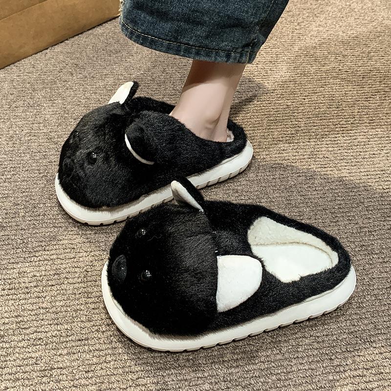 Fashion 2024 Autumn and Winter New Women's Thick-Soled Plush Baotou Cute Cartoon Dog Warm and Comfortable Cotton Slippers