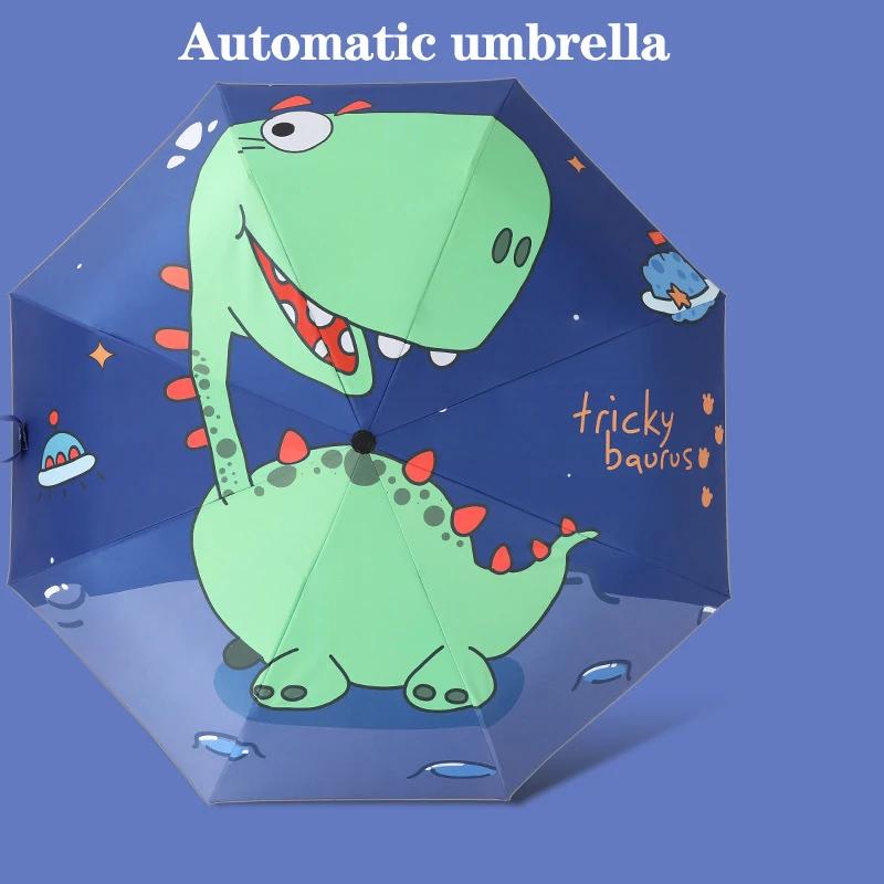 Automatic Umbrella Dinosaur Umbrella Sun Protection and Wind Edge Reflective Strip Non-springback Design Travel Folding Umbrella