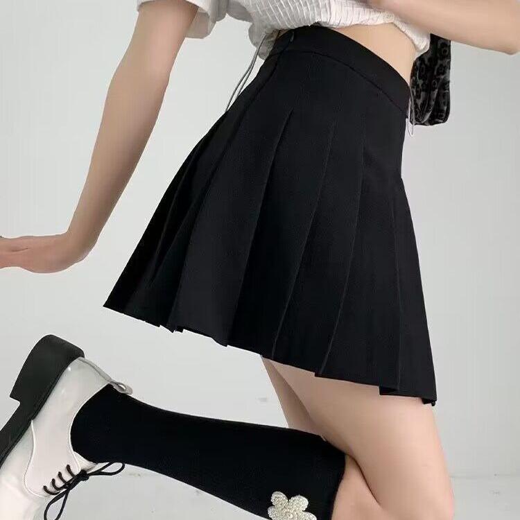 Dámská všestranná plisovaná midi sukně s vysokým pasem - Jarní/letní preppy styl se zeštíhlujícím střihem a všitými bezpečnostními šortkami