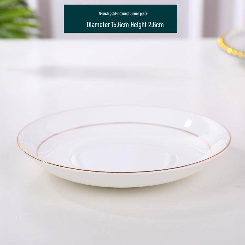 Gold-Trimmed Bone China Dinner Plate - Jingdezhen White Ceramic