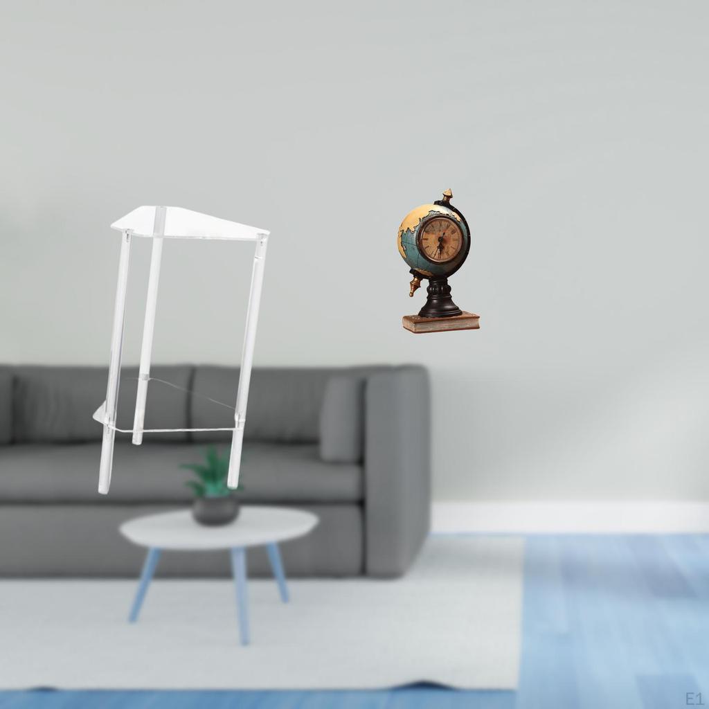 Minimalist Clear Acrylic Side Table NightStand with Globe Figurine Modern Statue Clock for