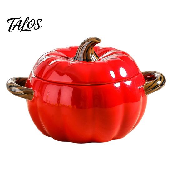 Practical Kitchen Gift for Home Pumpkin Soup Bowl with Lid And Double Handle, Microwave Safe Decorative Thanksgiving Tableware Ceramic Bowl,