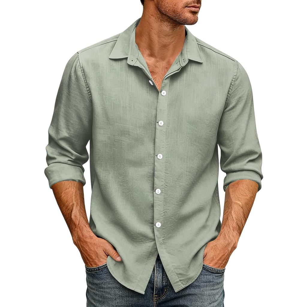 Men's Loose Fit Long Sleeve Button Down Shirt Vintage Casual Versatile Breathable Top for Commute Outdoor Daily Wear