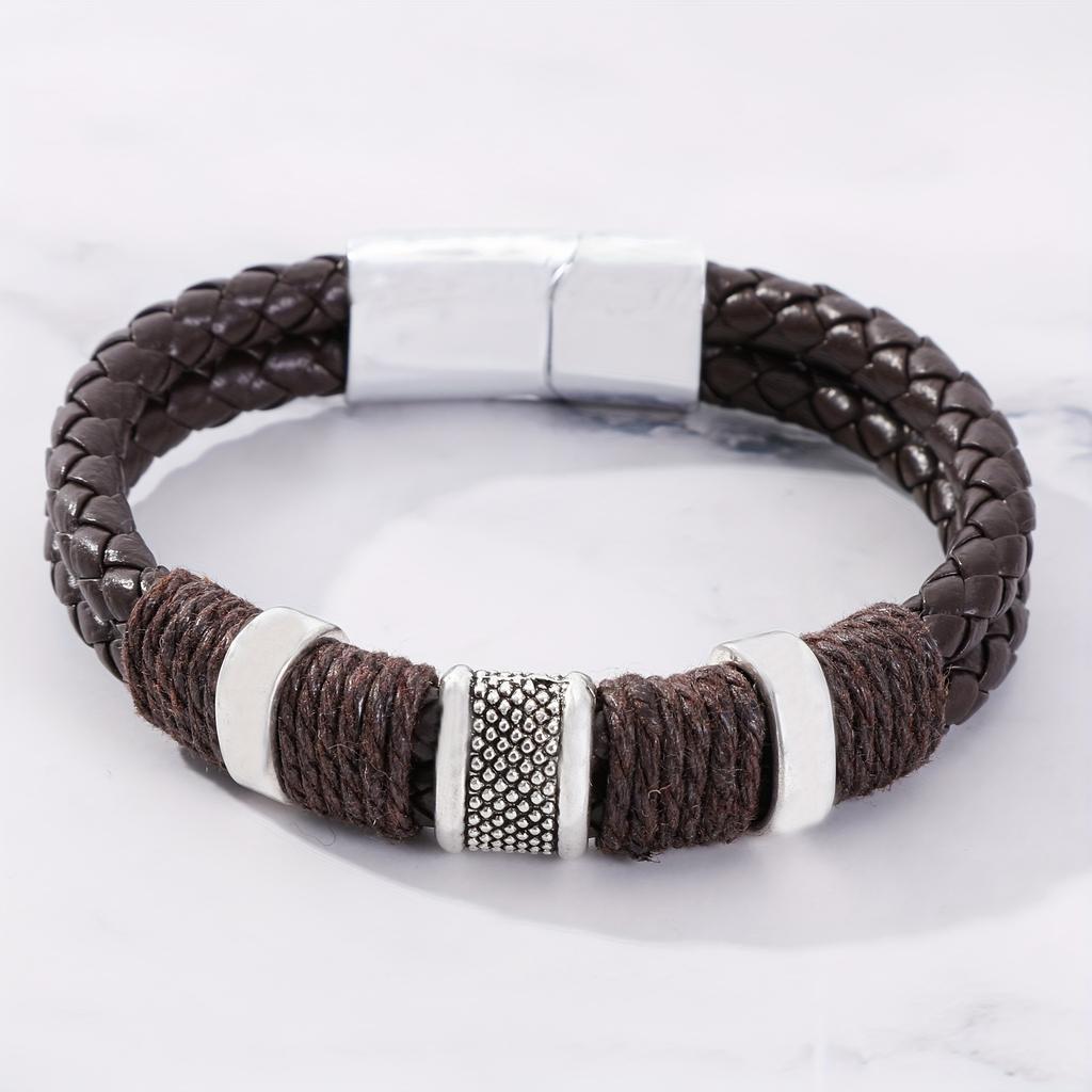 Retro Faux Leather Men's Bracelet | Multi-Layer, Faux Beaded, Jewelry Wrist Bracelet Gift, Father's Day Gift, Christmas Gift