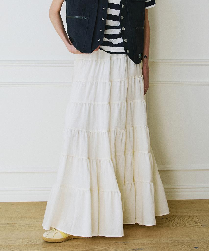 Green Butter Cancan Ruffle Long Skirt (Cream)