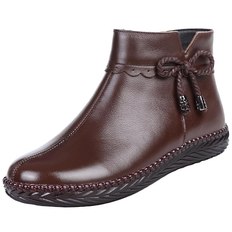 Winter Women Genuine Leather Casual Lightweight Ankle Boots Female Plus Velvet Warm Snow Boots Mother Waterproof Non-slip Boots
