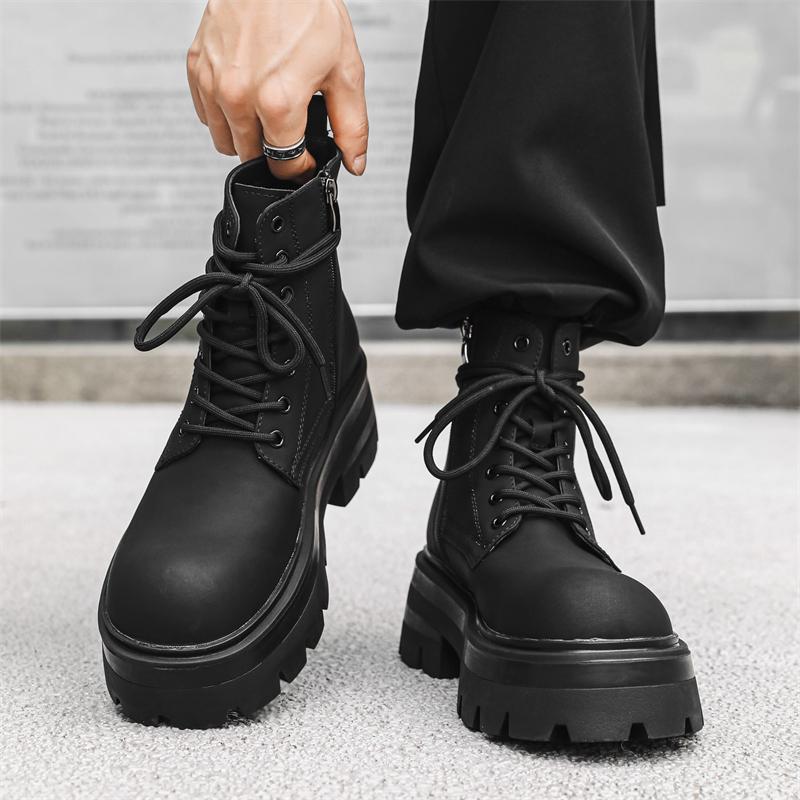 Fashion Fashionable Autumn  Winter New Men's Lace-Up Casual Boot Short-Top Anti-Slip Walking Boot Classic Durable Height-Increasing Boot