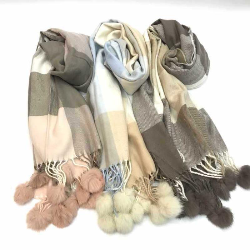 Autumn and winter new versatile fringed rabbit hairball classic plaid scarf British warm scarf imitation cashmere shawl