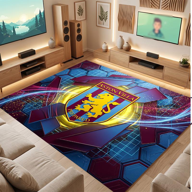 Aston Villa Voetbal Print Kristal Fluweel Tapijt, Comfortabel Waterabsorberend Antislip Binnen Vloerkleed