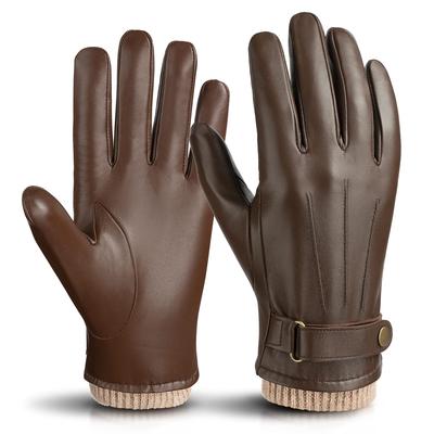 OZERO Winter Smartphone Genuine Leather Fleece Lining Available In and XL Sizes Men's Gloves, Compatible, (Goat Leather), (Wool), Windproof,
