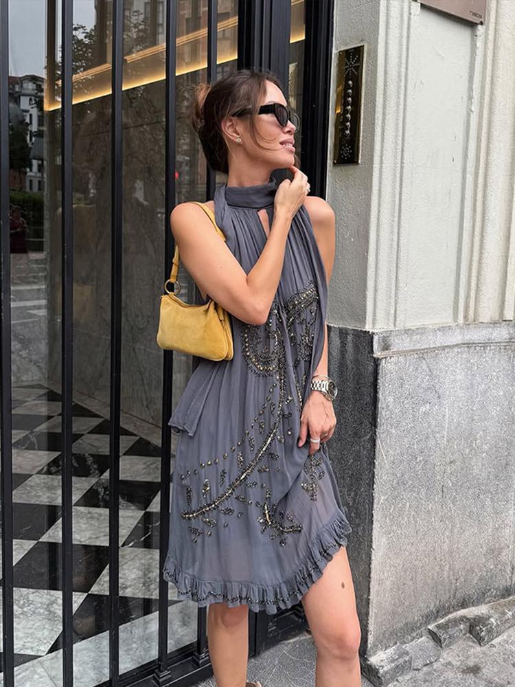 Elegante Abito Lungo con Paillettes e Scollo all'Americana - Nuovi Arrivi Autunno 2025, Stile Europeo e Americano