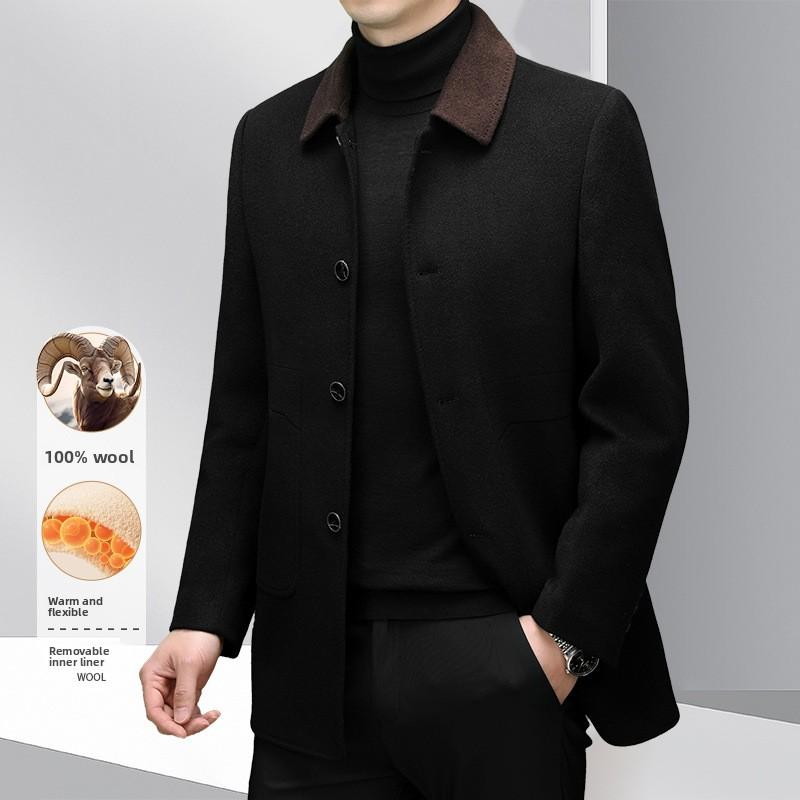 High-end 100% Wool Woolen Short Lapel Casual Business Down Liner Can Be Removed From Men's Wool