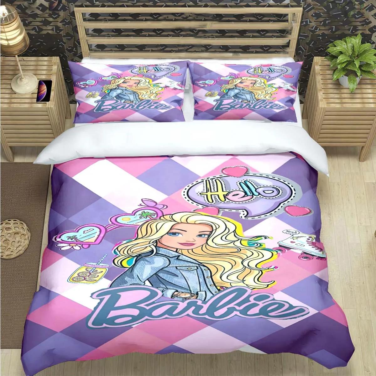 

Hot Fashion B-Barbie Cartoon Print Bedding Sets Bed Supplies Set Comforter Set Teens Girls Cartoon Twin Single Kid Luxury Gift US Queen 228x228cm