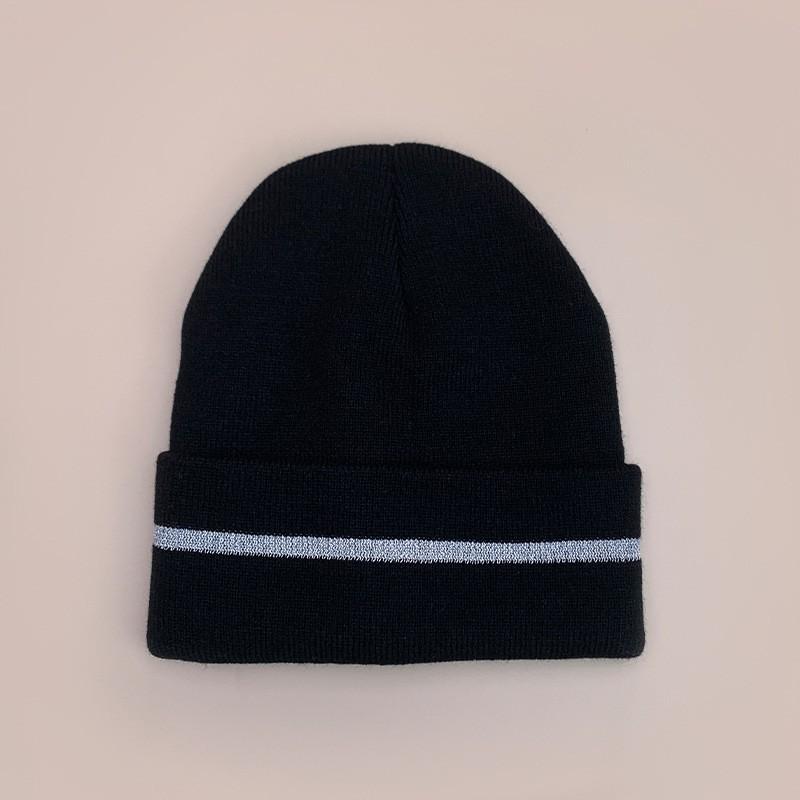 Unisex Knit Beanie With Reflective Stripes Outdoor Sports Warm Daily Wear