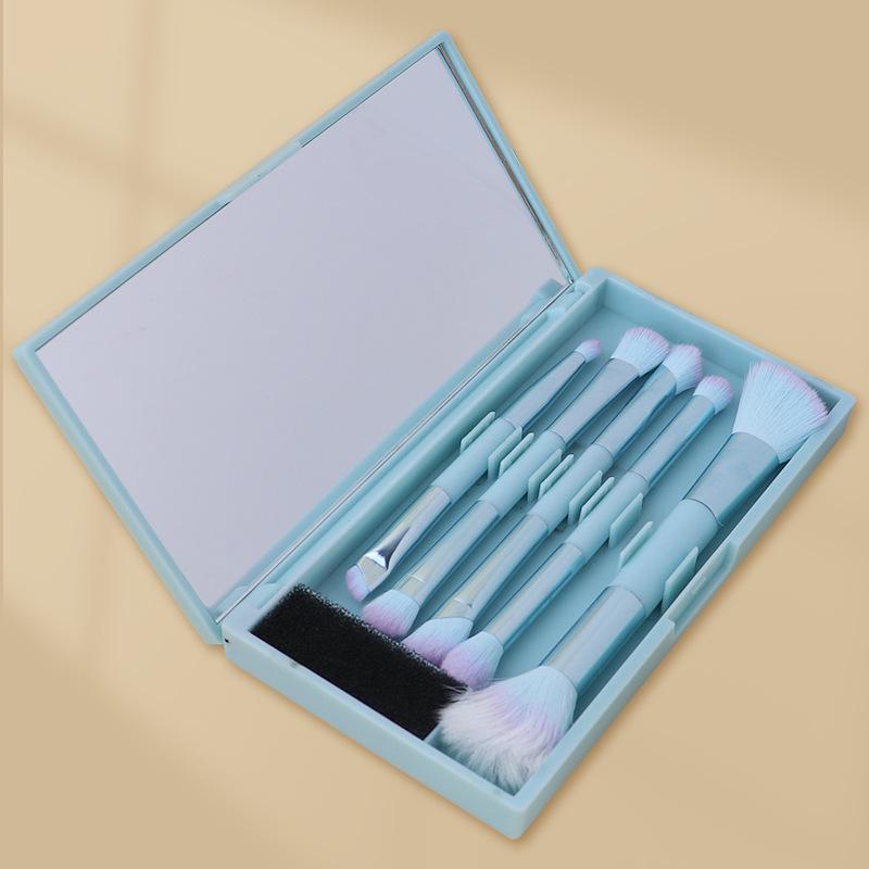 5-Piece Double-Ended Eyeshadow and Eyeliner Brush Set with Mirror