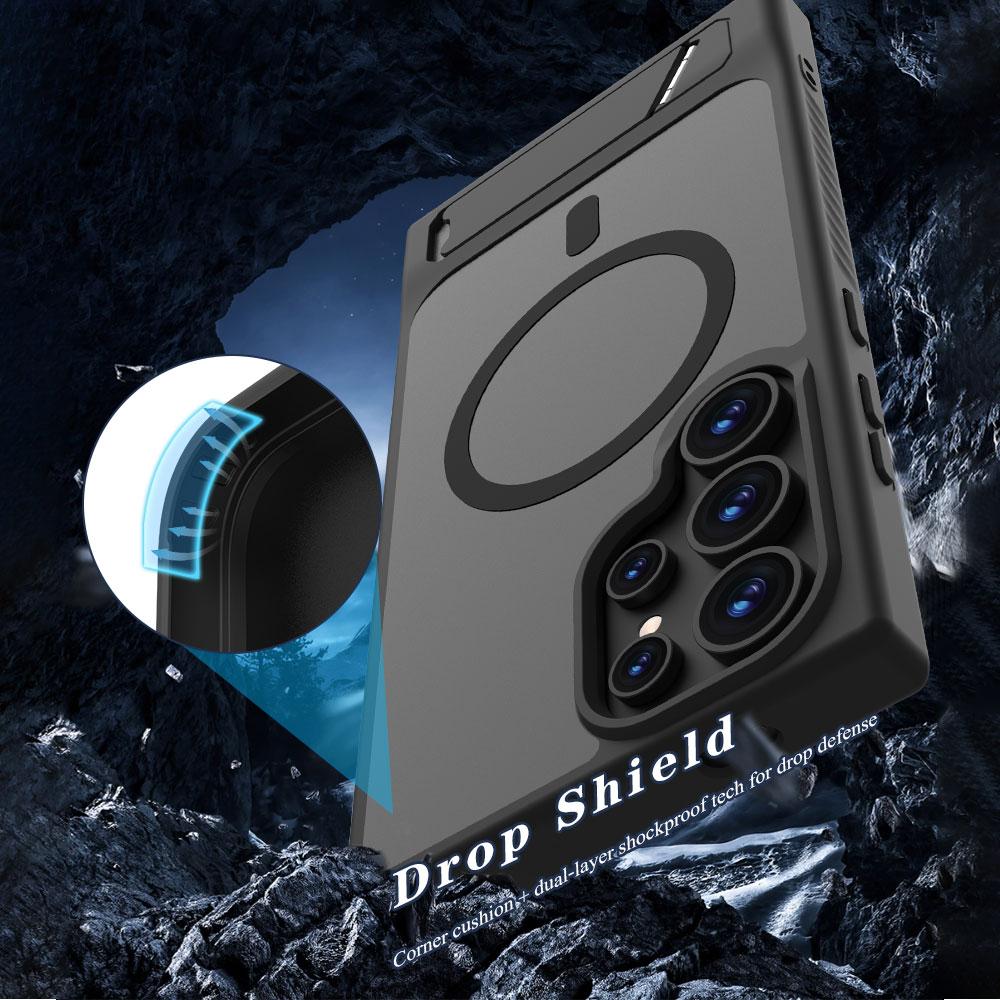 LEREACH Le-Chic Series For Samsung Galaxy S24 Ultra Case Compatible with MagSafe Kickstand TPU+PC Phone Cover