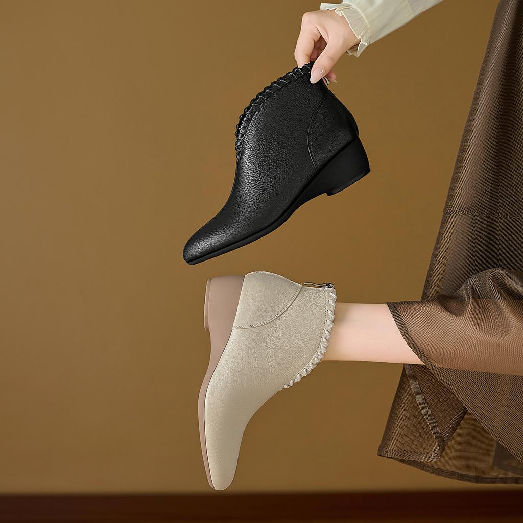 Fashion 2025 New Autumn Women Boots Genuine Leather Women Shoes Round Toe Chunky Heel Solid Modern Boots Daily Shoes Ankle Boots