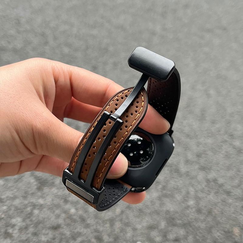 Für Apple Watch 10 46 mm/Ultra 2/Ultra 49 mm/9 8 7 45 mm/SE (2023) SE (2022) SE 6 5 4 44mm/3 2 1 42mm Uhrenarmband Echtes Rindsleder Magnetband