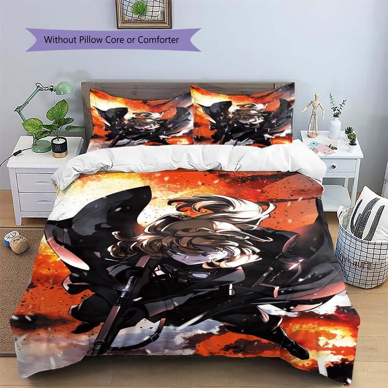 Anime Saga of Tanya the Evil Print 3-teiliges Bettbezug-Set Manga Kunst Bettwäsche Schlafzimmer Heimdekoration Ohne Kissenkern Bettdecke