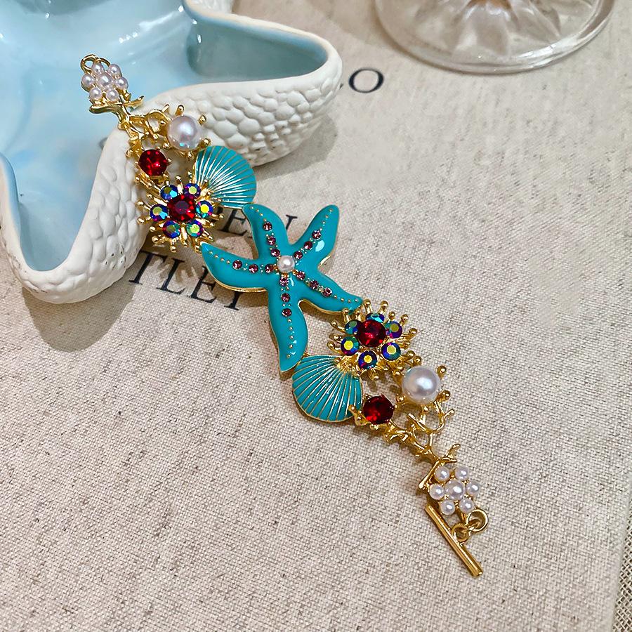 Seaside Vacation Style Pearl Starfish Shell Women's Bracelets New Inlaid Rhinestone Bracelet High-end Luxury Designer Zircon