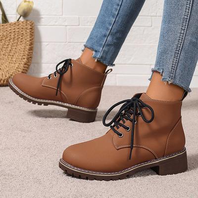 Fashion 2025 Thick Heels Ankle Boots for Women Vintage Plus Size 36-43 Lace Up Shoes Woman Autumn Winter Non Slip Short Booties Mujer