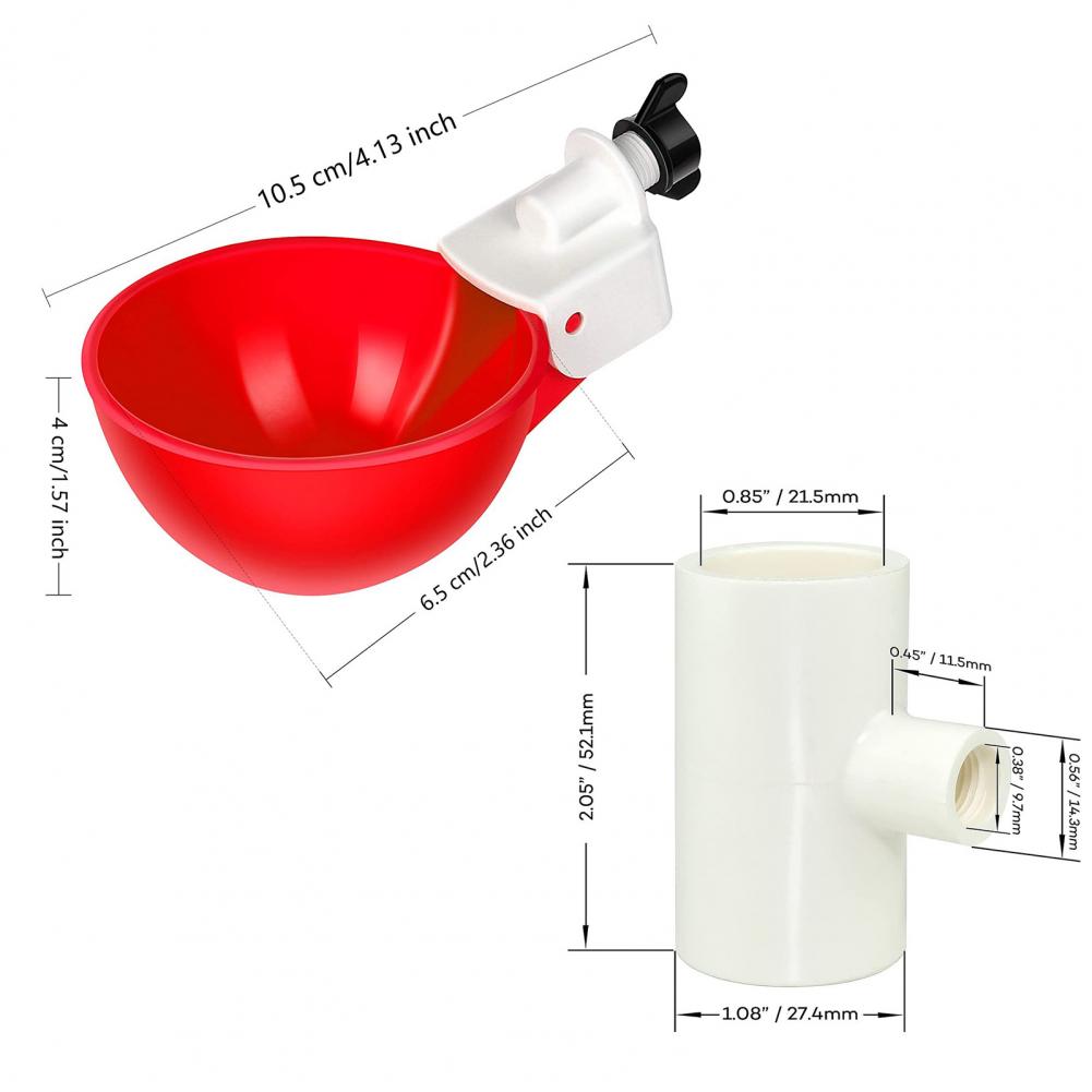 5 stk Kyllingdrikker Stor Automatisk Vannkopp Med PVC T-skjorte Tilbehør Matere For Ender Gjess Kalkuner Fjærkre Matersett
