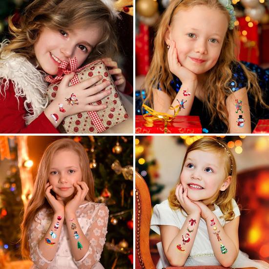 10 bucăți autocolante pentru tatuaj de Crăciun Desene animat minunat Moș Crăciun Om de zăpadă Elk Urs Autocolante pentru brad de Crăciun Copii